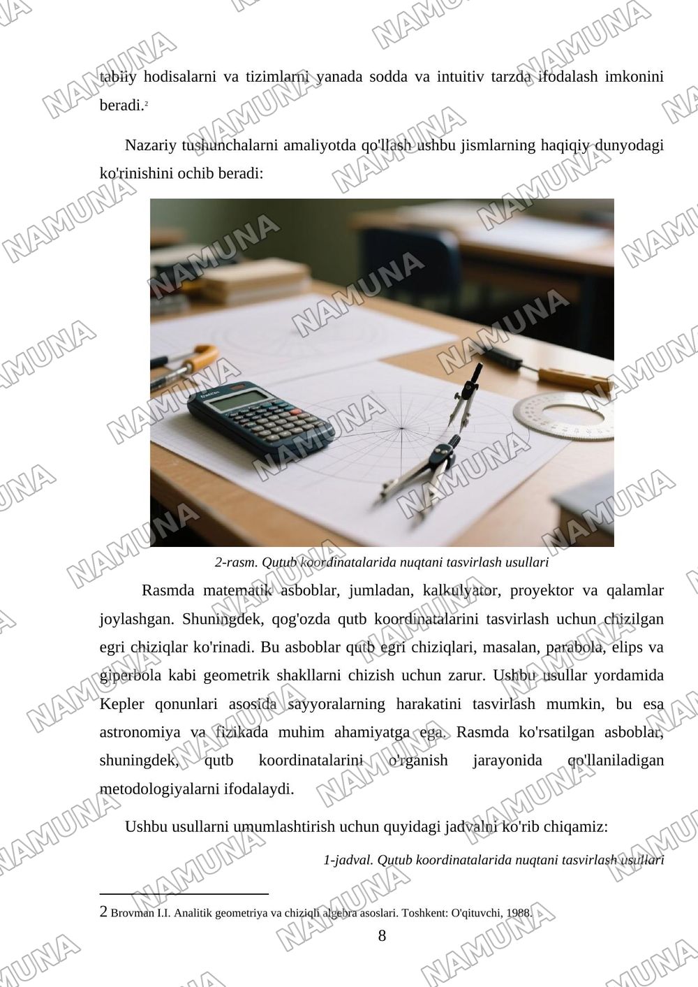 Qutub koordinatalari. Qutub egri chiziqlari. Qutub egri chiziqlarini chizish. Konus kesimlar (parabola, elips, giperbola). Kepler qonunlari. — mustaqil ish, 8-varaq