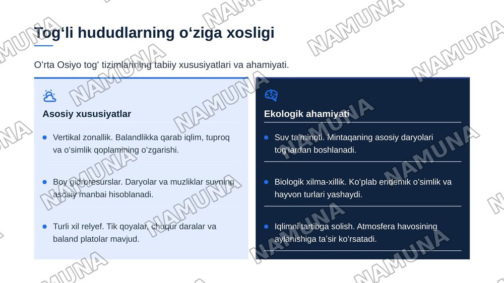 Oʻrta Osiyoni tabiiy geografik rayonlashtirish — zamonaviy taqdimot, 8-slayd