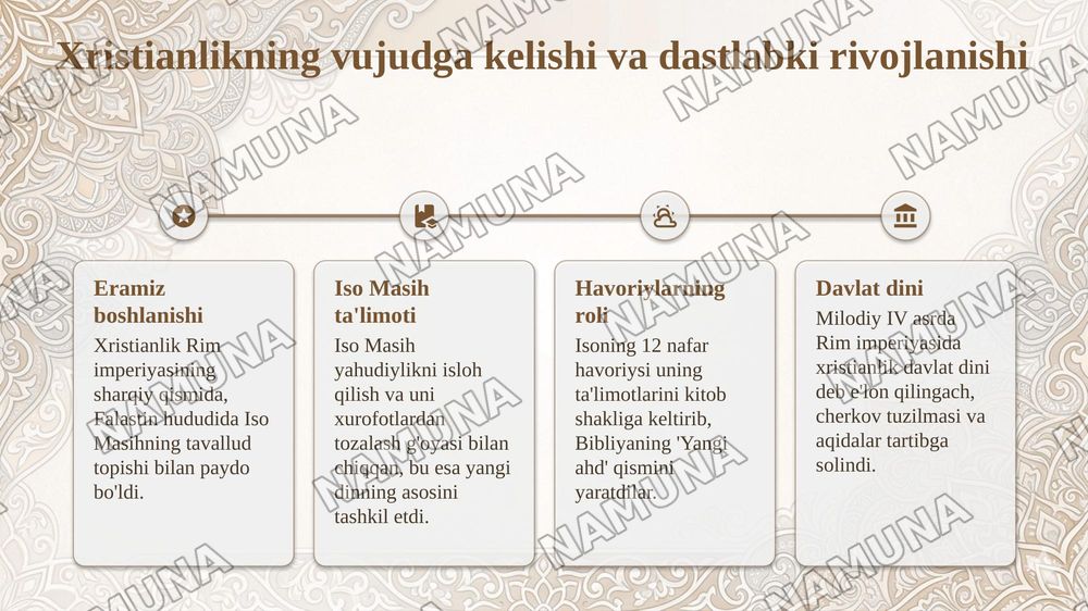 Xristianlikning jahon madaniyati, sanʼati va taʼlim tizimi rivojiga taʼsiri — taqdimot, 4-slayd