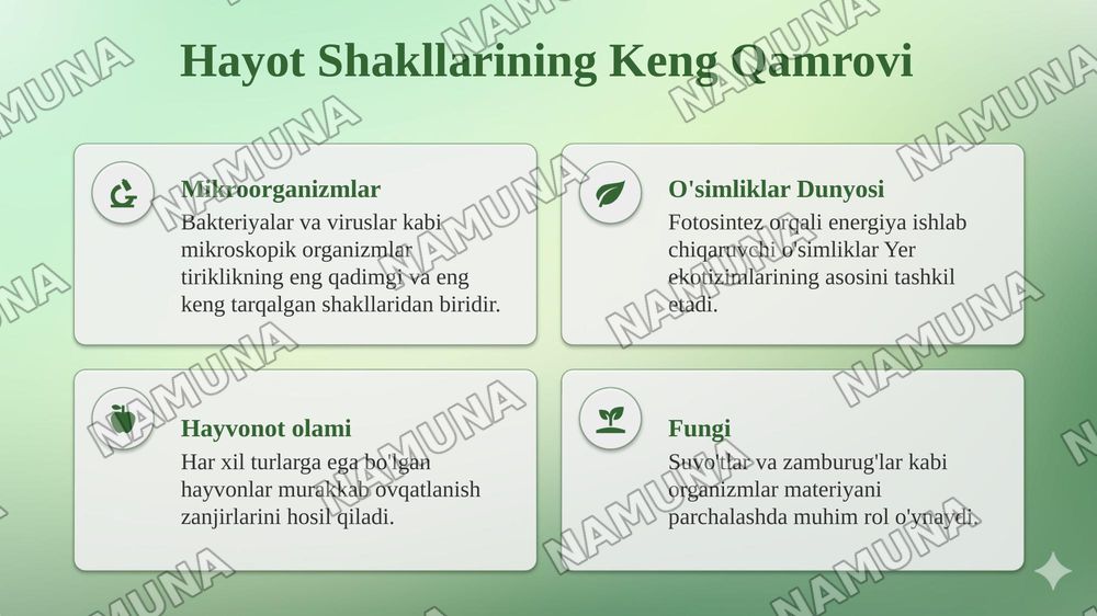 Tiriklikning asosiy shakillari — taqdimot, 4-slayd