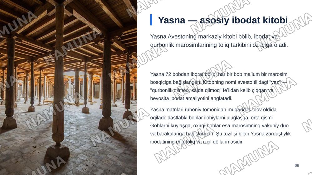 Avesto zardushtiylikning muqaddas kitobi. Avesto kitobining tarkibiy qismlari haqida — zamonaviy taqdimot, 7-slayd