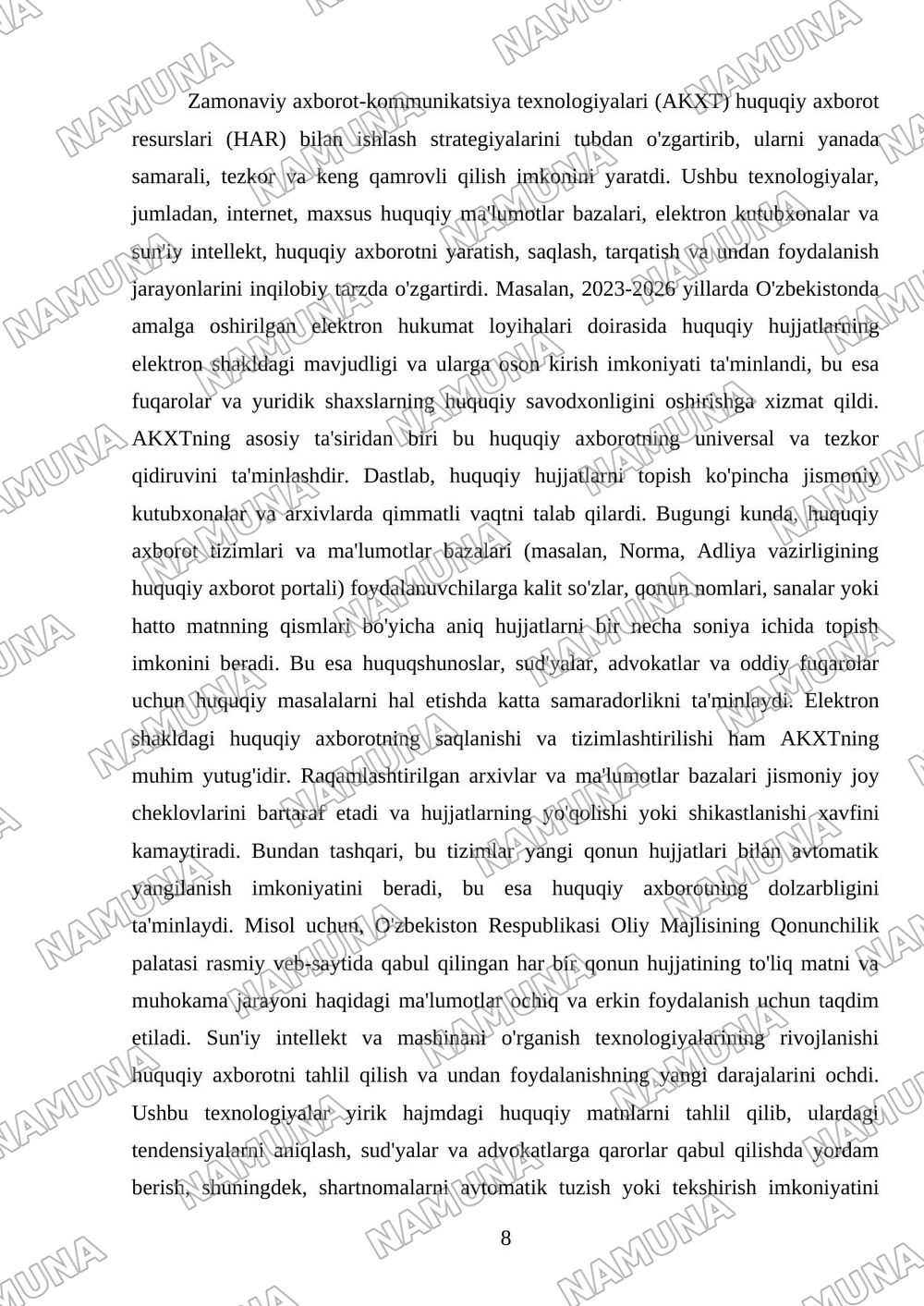 4. Huquqiy axborot resurslari bilan ishlash strategiyalari. — mustaqil ish, 8-varaq