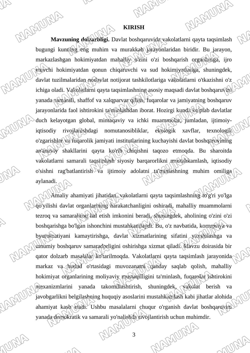 Davlat boshqaruvida vakolatlarni qayta taqsimlash jarayonlari — kurs ishi, 3-varaq