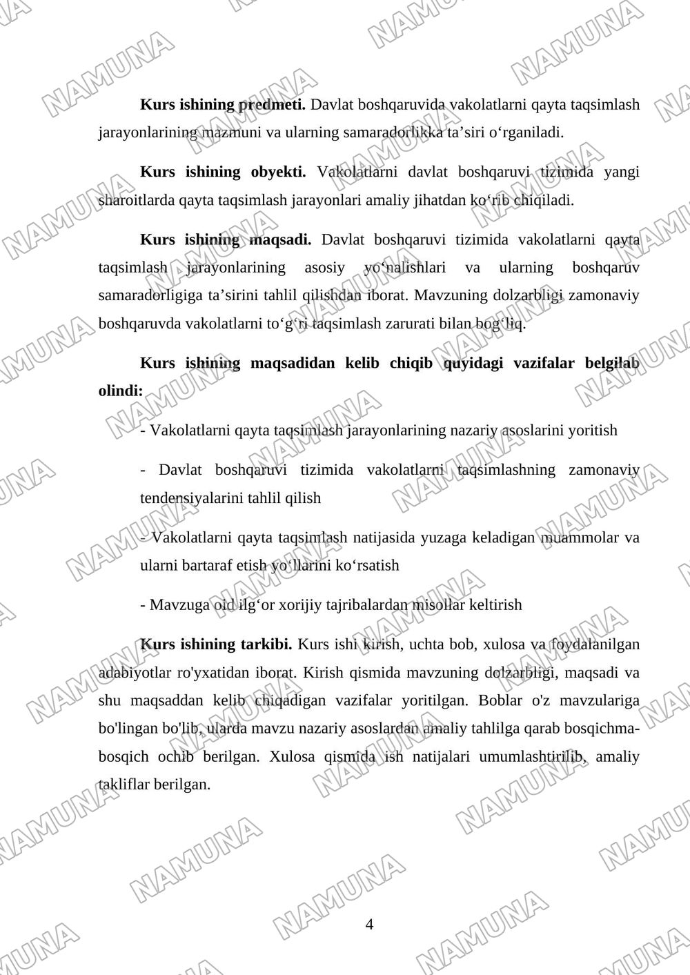 Davlat boshqaruvida vakolatlarni qayta taqsimlash jarayonlari — kurs ishi, 4-varaq