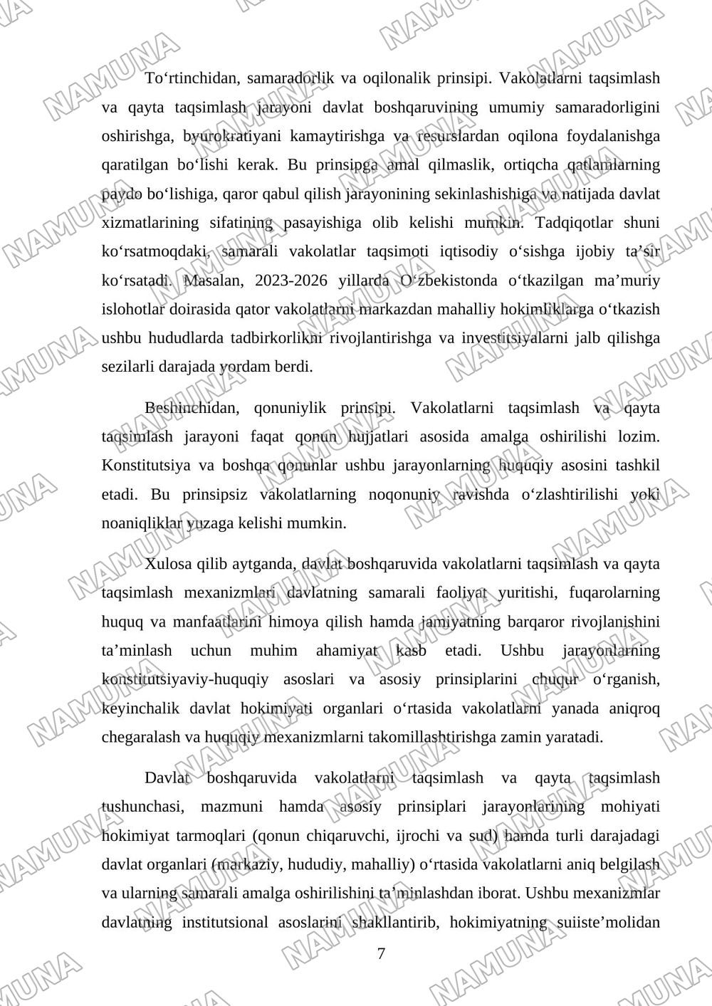Davlat boshqaruvida vakolatlarni qayta taqsimlash jarayonlari — kurs ishi, 7-varaq