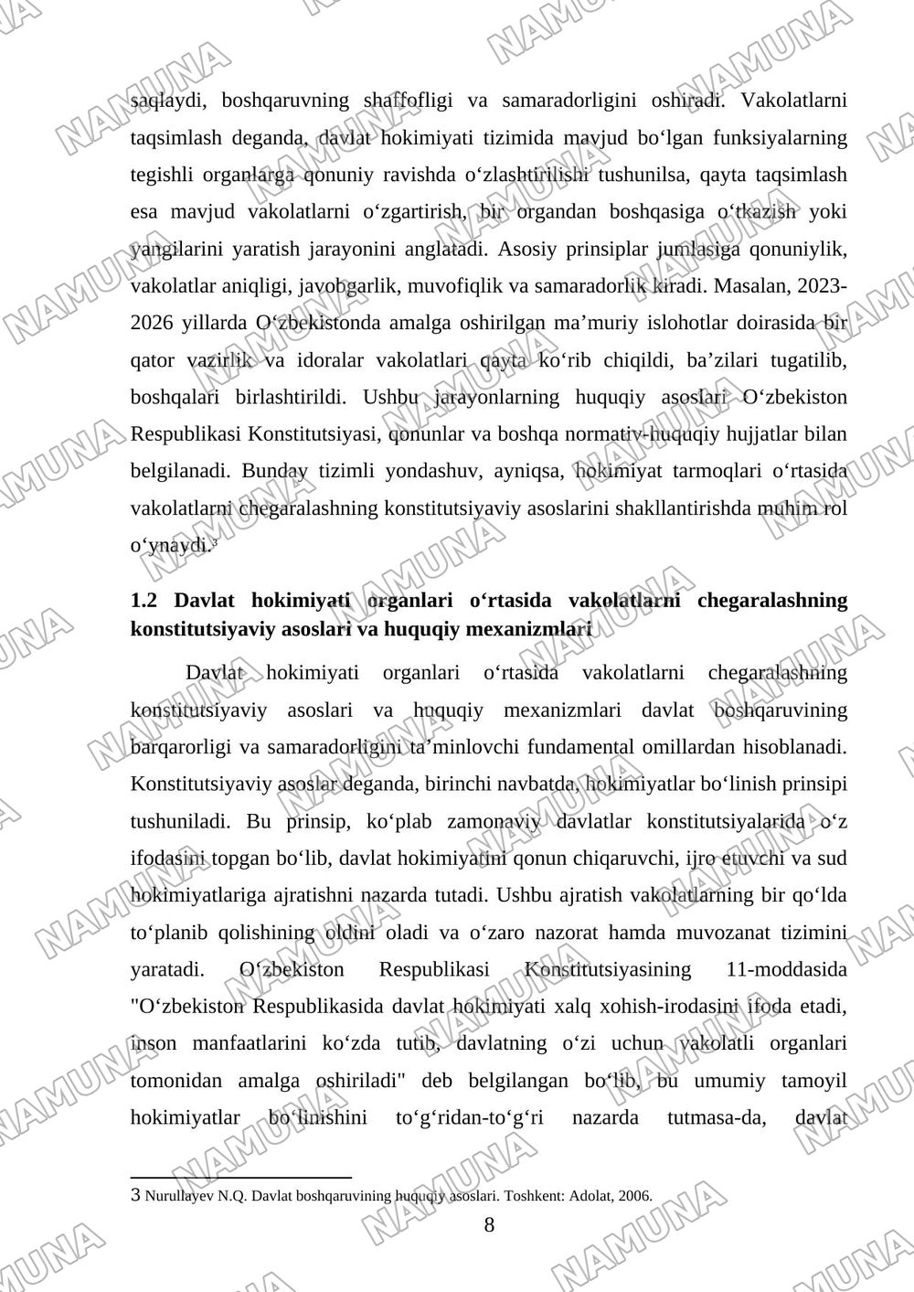 Davlat boshqaruvida vakolatlarni qayta taqsimlash jarayonlari — kurs ishi, 8-varaq