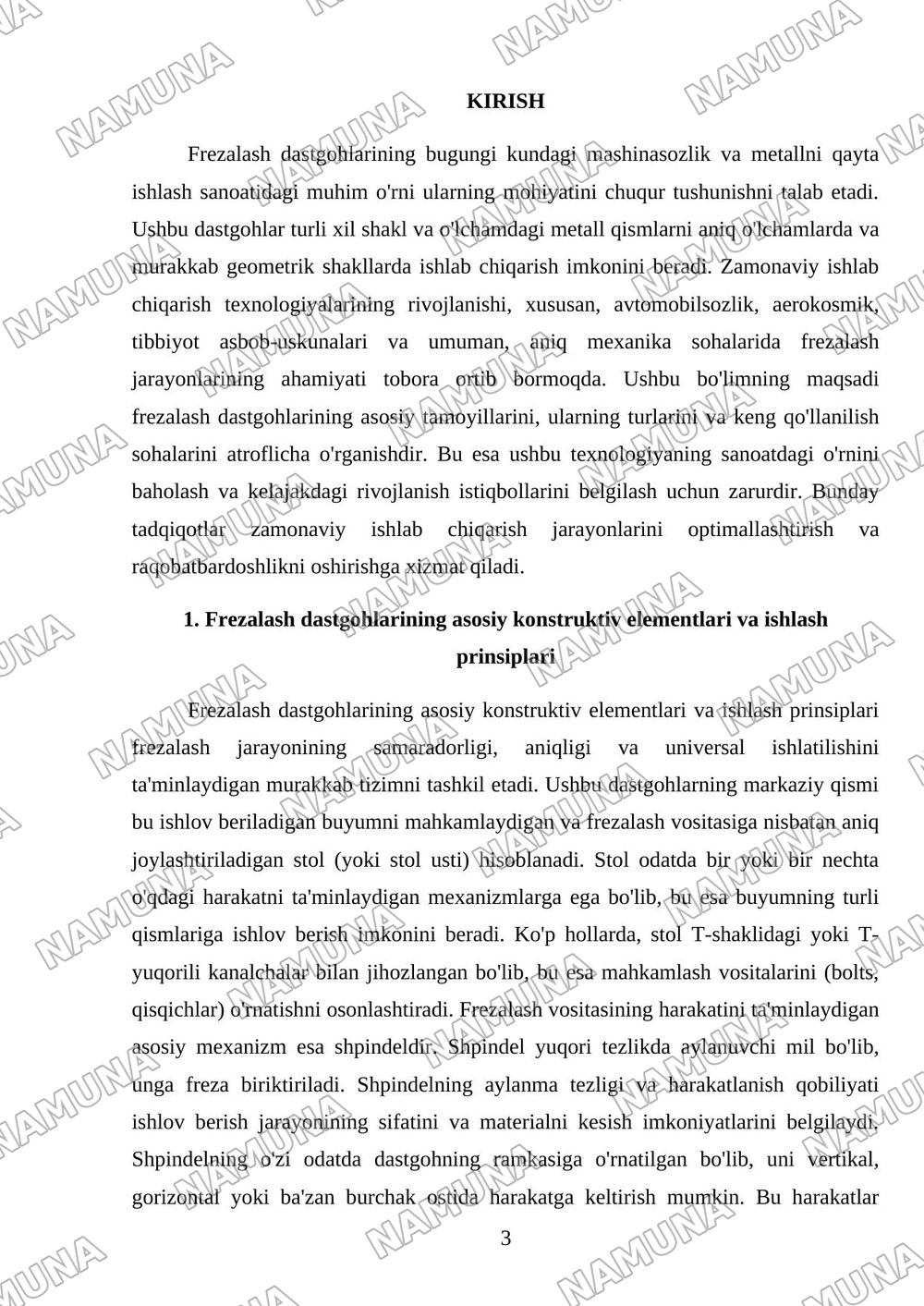 Frezalash daskohi — mustaqil ish, 3-varaq