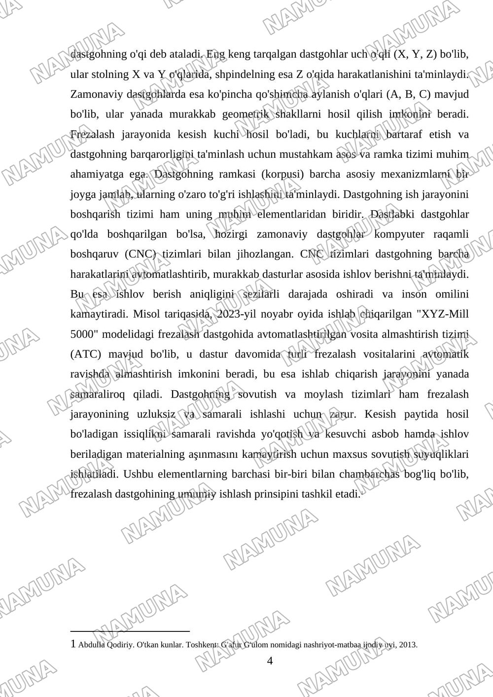 Frezalash daskohi — mustaqil ish, 4-varaq
