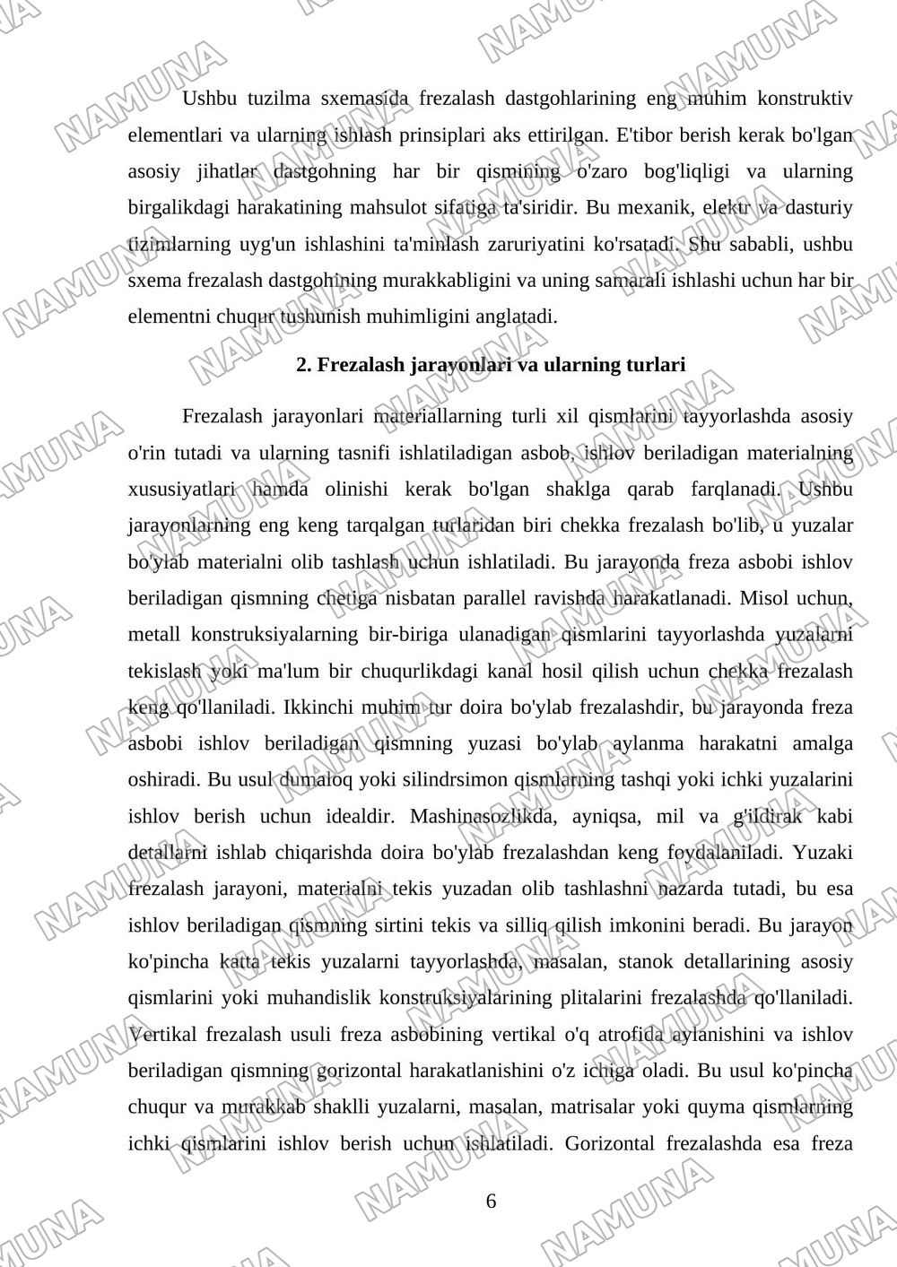 Frezalash daskohi — mustaqil ish, 6-varaq