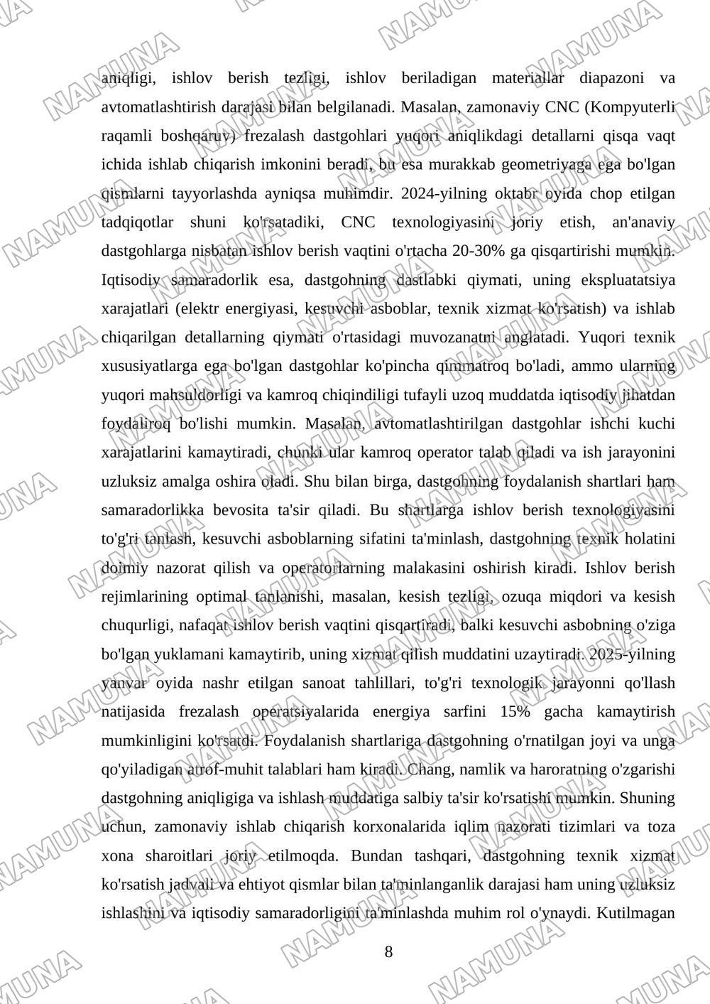 Frezalash daskohi — mustaqil ish, 8-varaq