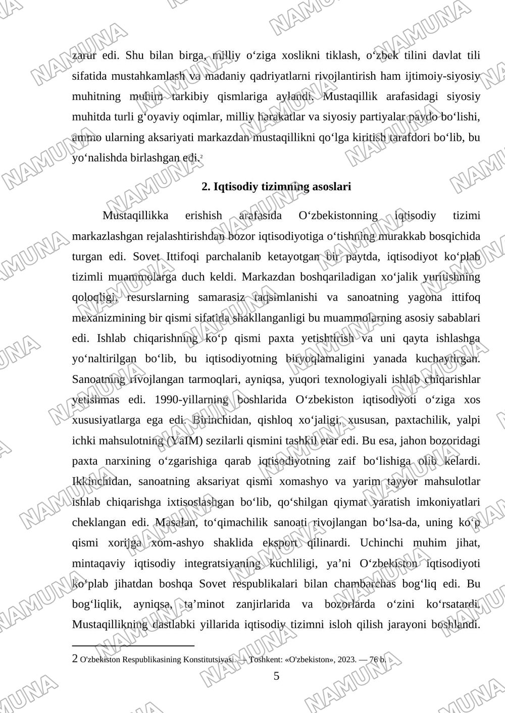 Mustaqillikka erishish arafasida Oʻzbekistonning ijtimoiy-siyosiy va iqtisodiy ahvoli — referat, 5-varaq