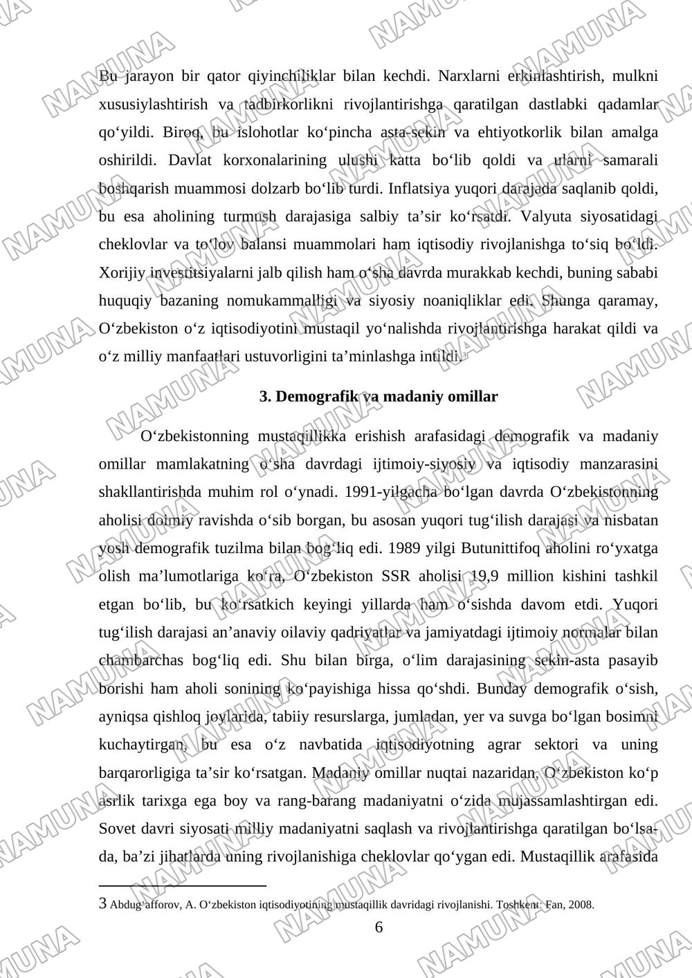 Mustaqillikka erishish arafasida Oʻzbekistonning ijtimoiy-siyosiy va iqtisodiy ahvoli — referat, 6-varaq