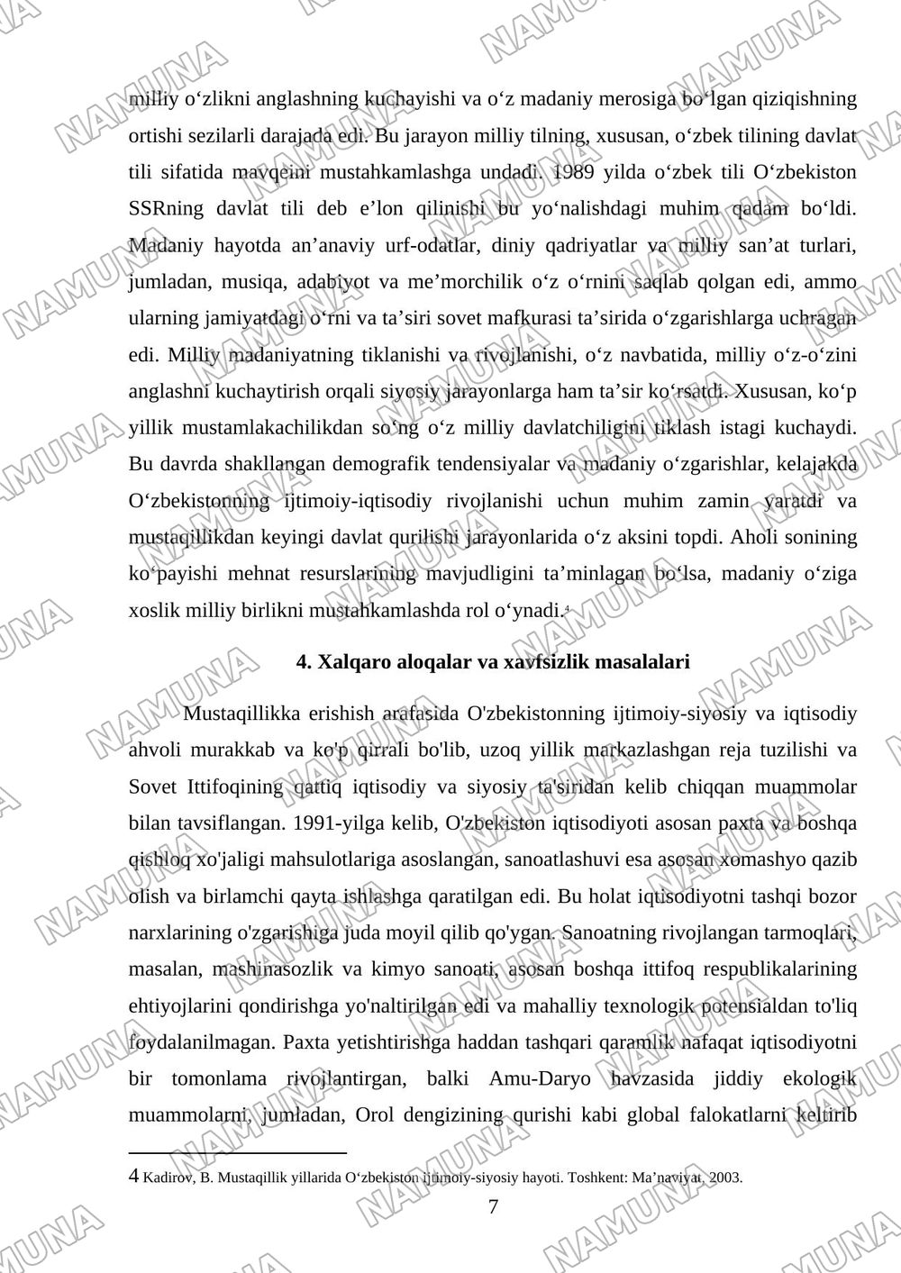 Mustaqillikka erishish arafasida Oʻzbekistonning ijtimoiy-siyosiy va iqtisodiy ahvoli — referat, 7-varaq