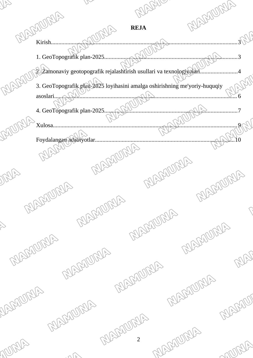 GeoTopografik plan-2025 — referat, 2-varaq