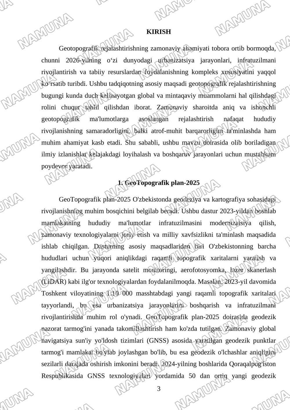 GeoTopografik plan-2025 — referat, 3-varaq