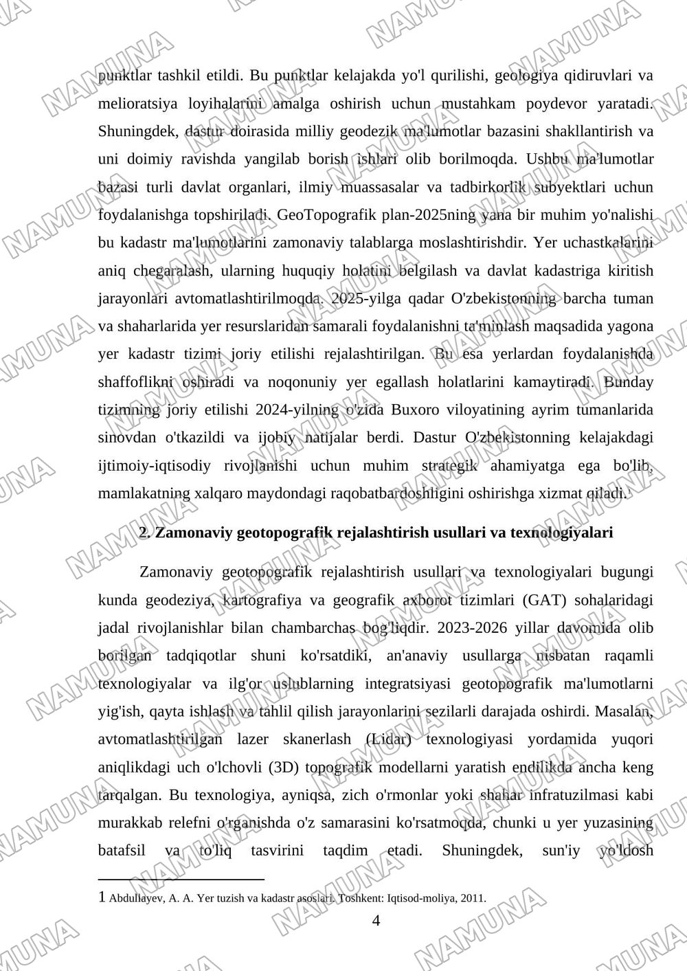 GeoTopografik plan-2025 — referat, 4-varaq