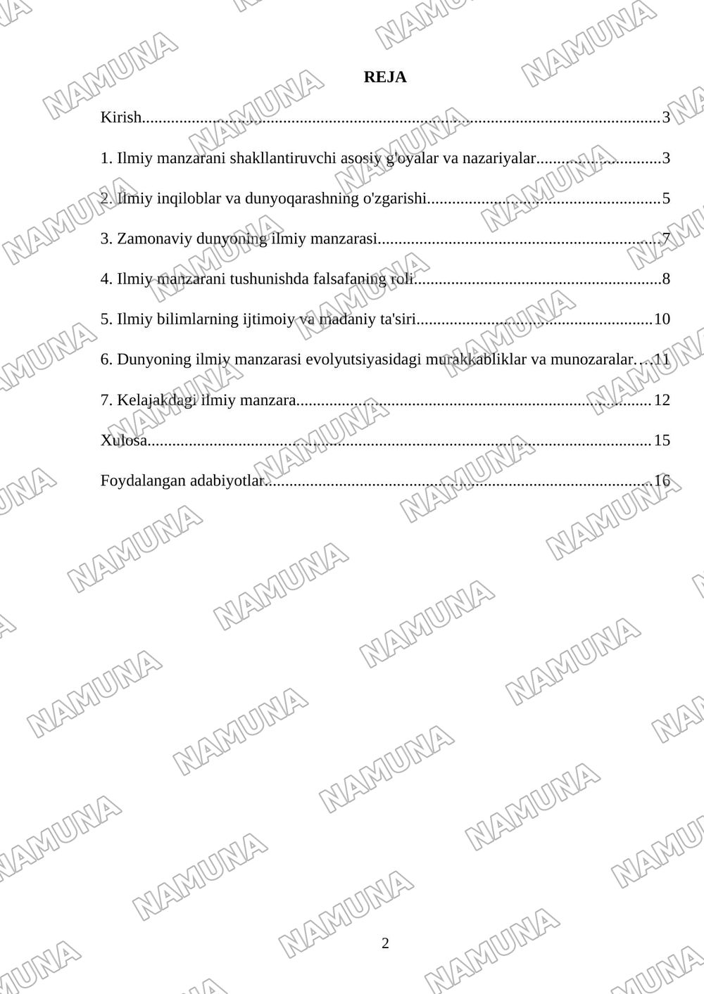 Dunyoning ilmiy manzarasi va uning evolyutsiyasi — referat, 2-varaq