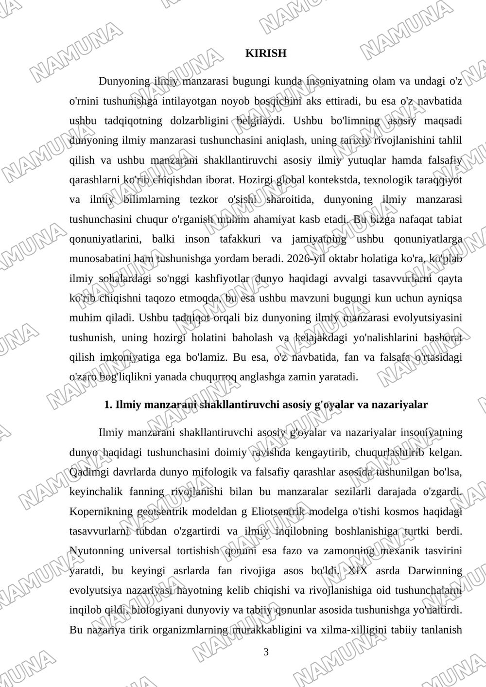 Dunyoning ilmiy manzarasi va uning evolyutsiyasi — referat, 3-varaq
