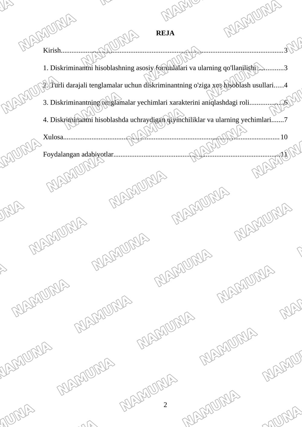 Diskirminantni hisoblash usullari — mustaqil ish, 2-varaq