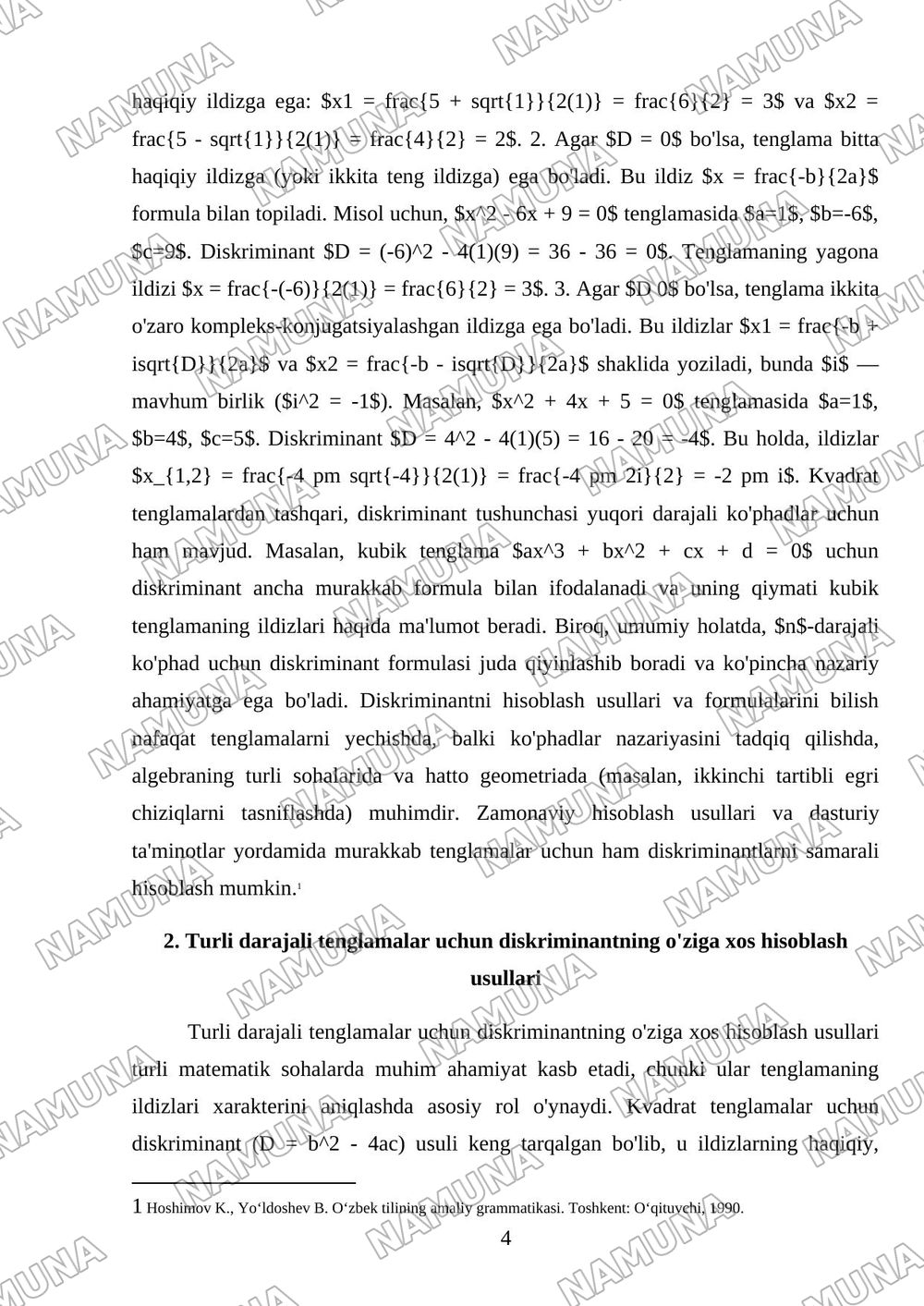 Diskirminantni hisoblash usullari — mustaqil ish, 4-varaq