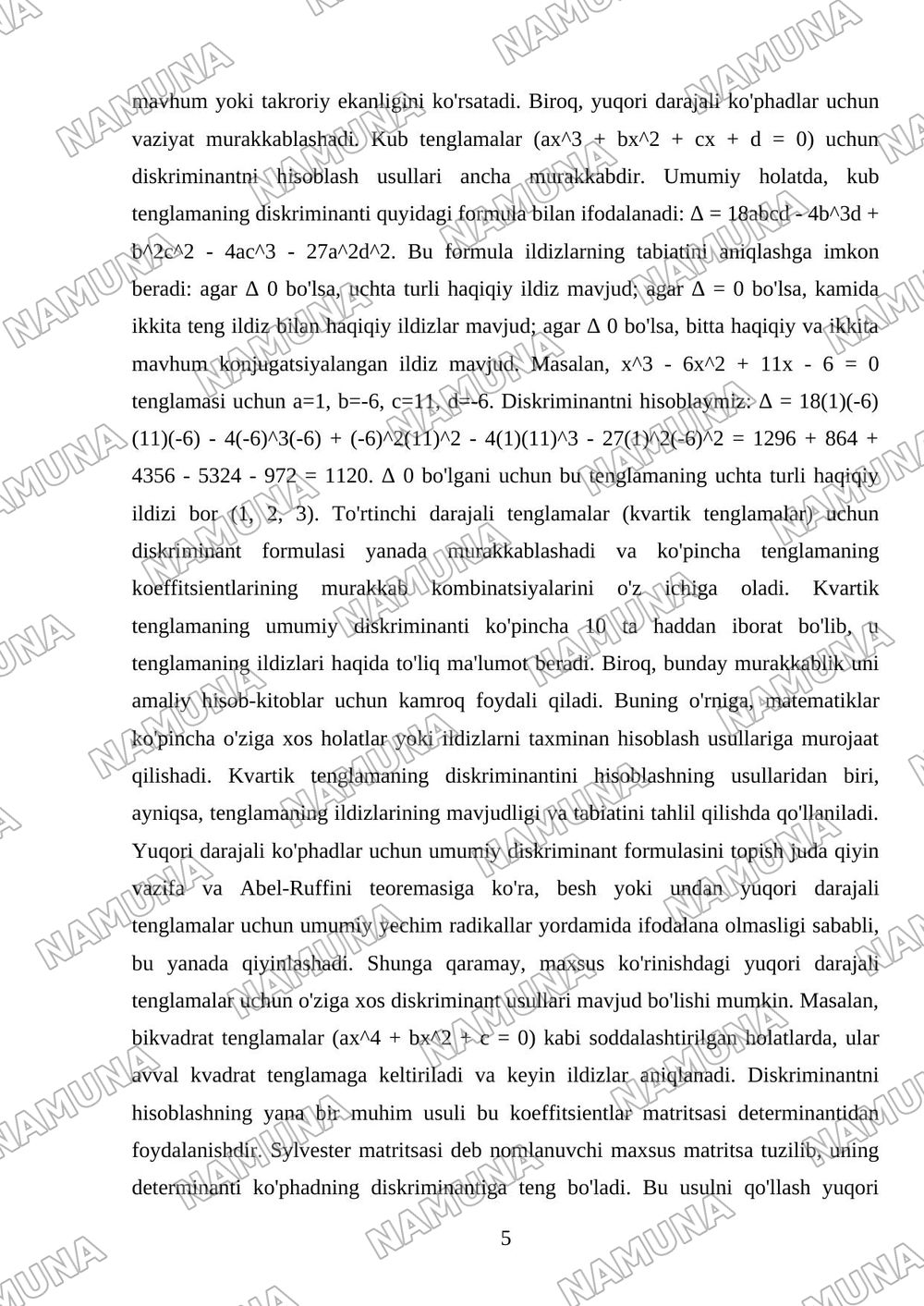 Diskirminantni hisoblash usullari — mustaqil ish, 5-varaq