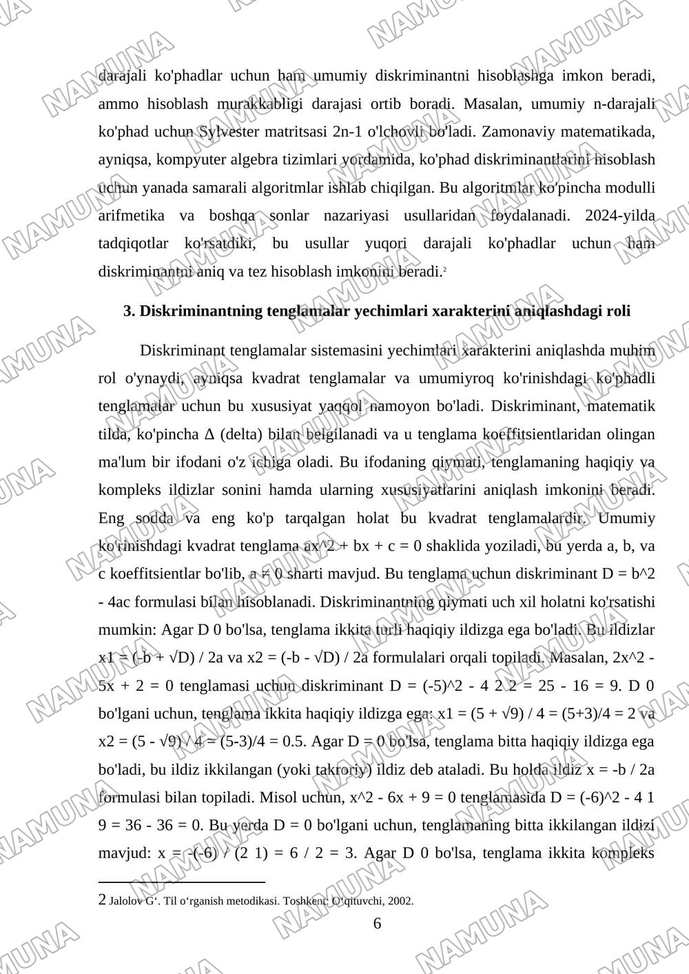 Diskirminantni hisoblash usullari — mustaqil ish, 6-varaq