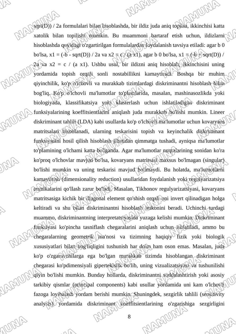 Diskirminantni hisoblash usullari — mustaqil ish, 8-varaq