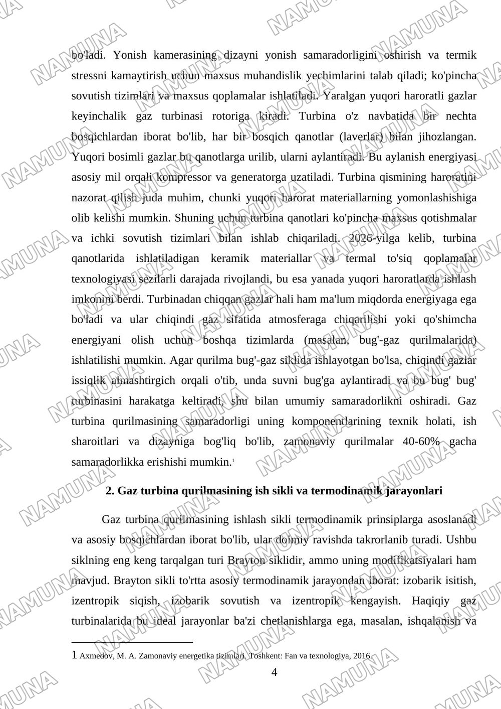 Gaz – turbina qurilmasining prinpial sxemasi va ish faoliyati — mustaqil ish, 4-varaq