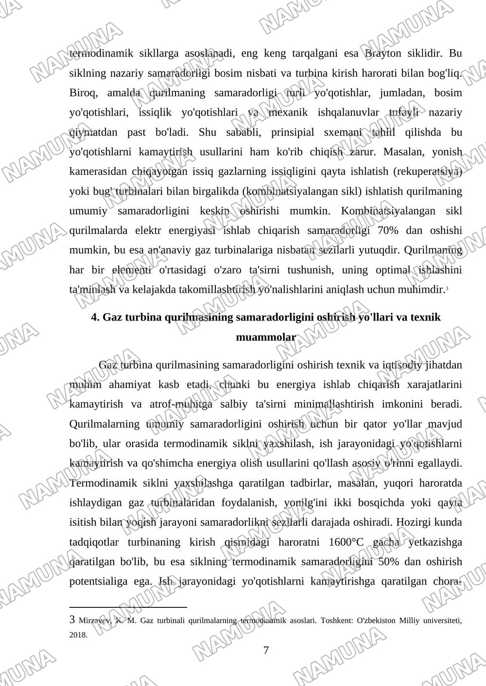 Gaz – turbina qurilmasining prinpial sxemasi va ish faoliyati — mustaqil ish, 7-varaq