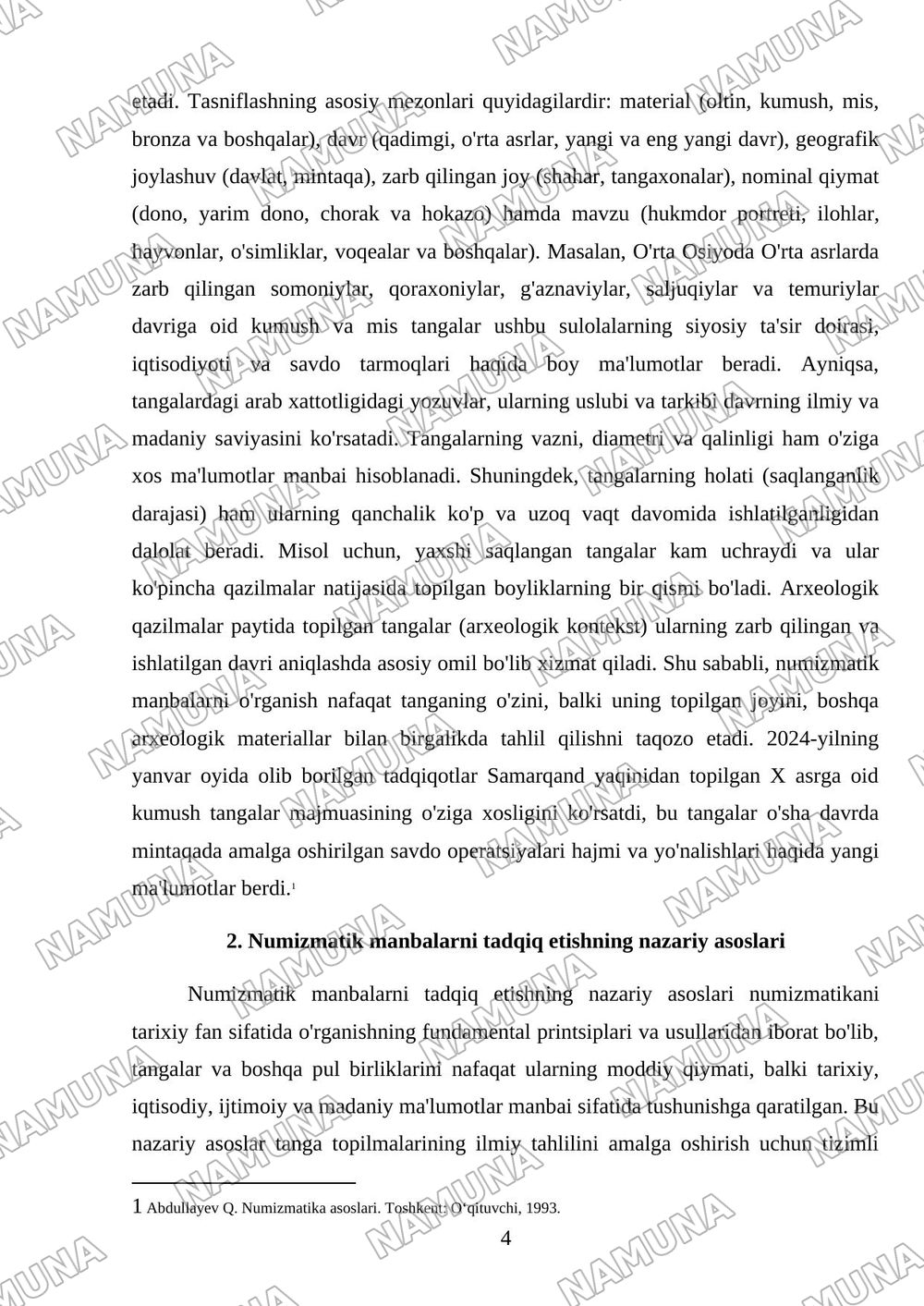 Numizmatik manbalar va ullarni tadqiq etish usullari — mustaqil ish, 4-varaq