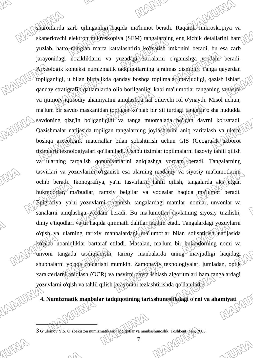 Numizmatik manbalar va ullarni tadqiq etish usullari — mustaqil ish, 7-varaq