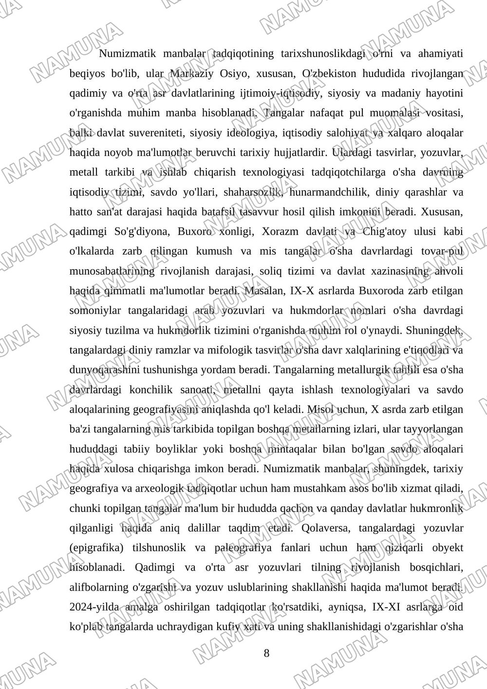 Numizmatik manbalar va ullarni tadqiq etish usullari — mustaqil ish, 8-varaq