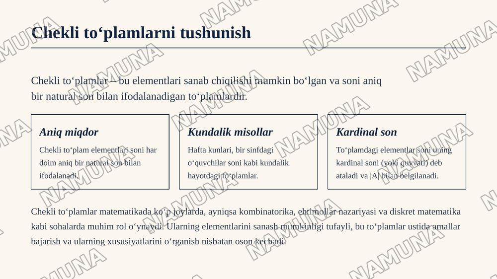 Toʻplamlarning turlari chekli cheksiz va unversal toʻplamlar. — zamonaviy taqdimot, 4-slayd