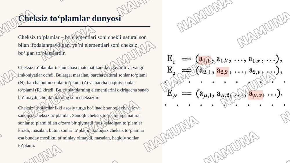 Toʻplamlarning turlari chekli cheksiz va unversal toʻplamlar. — zamonaviy taqdimot, 5-slayd