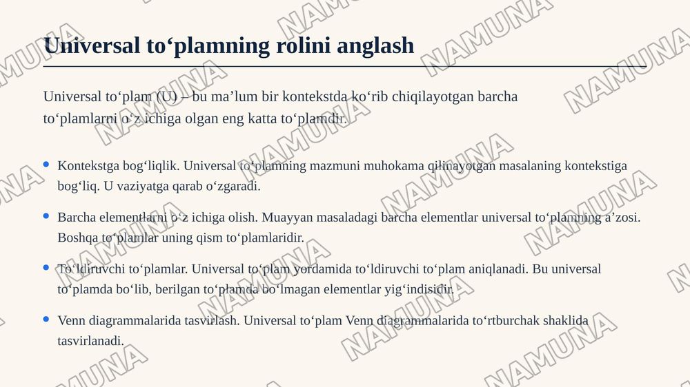Toʻplamlarning turlari chekli cheksiz va unversal toʻplamlar. — zamonaviy taqdimot, 6-slayd