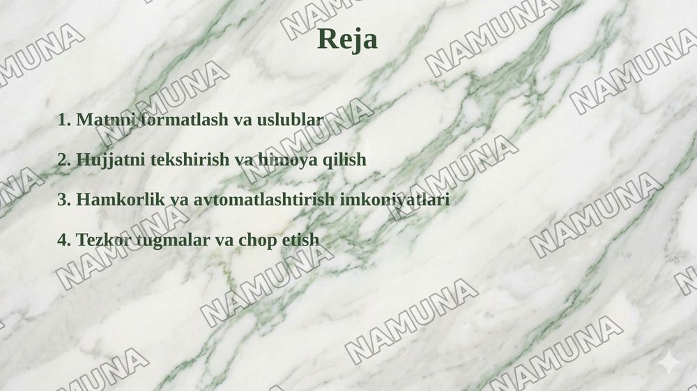 MS Word matn protsessori imkoniyatlari mavzusida taqdimot tayyorlash — taqdimot, 2-slayd