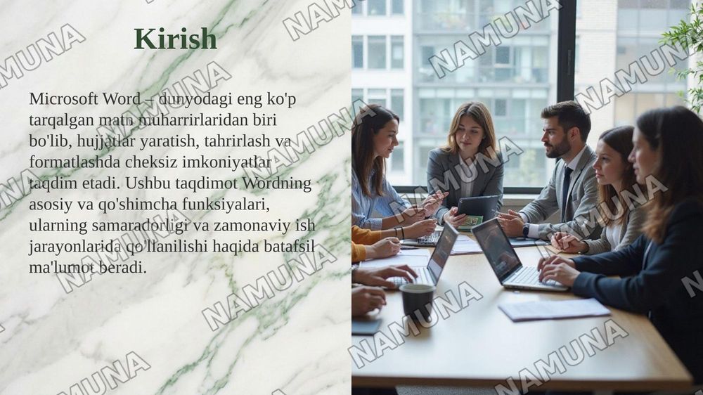 MS Word matn protsessori imkoniyatlari mavzusida taqdimot tayyorlash — taqdimot, 3-slayd