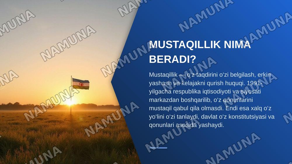 mustaqillik oliy qadriyat — zamonaviy taqdimot, 3-slayd