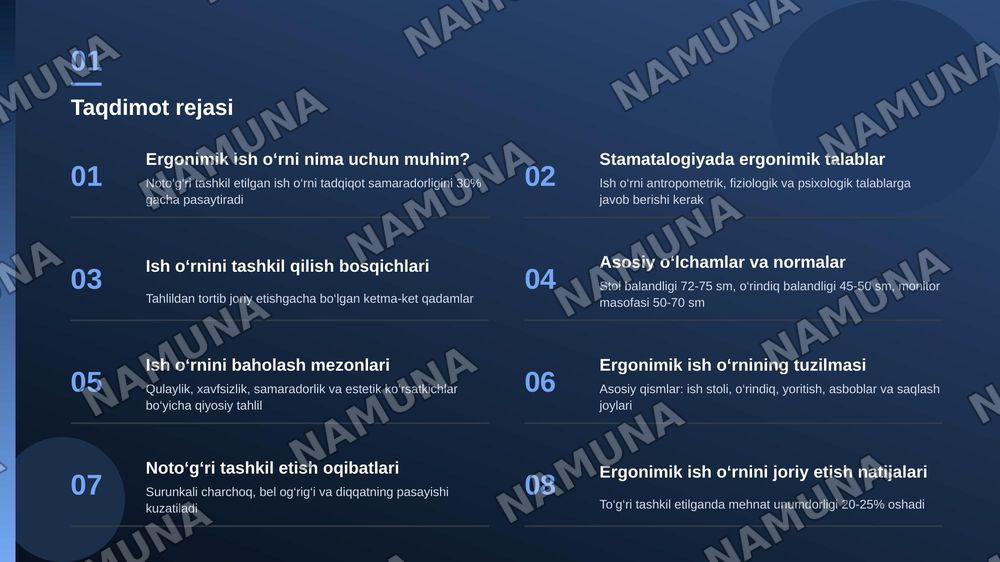 Stamatalogiya fanidan: ergonimik ish urnini tashkil qilish — zamonaviy taqdimot, 2-slayd