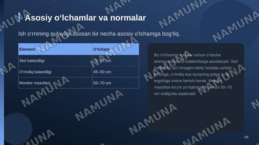 Stamatalogiya fanidan: ergonimik ish urnini tashkil qilish — zamonaviy taqdimot, 6-slayd