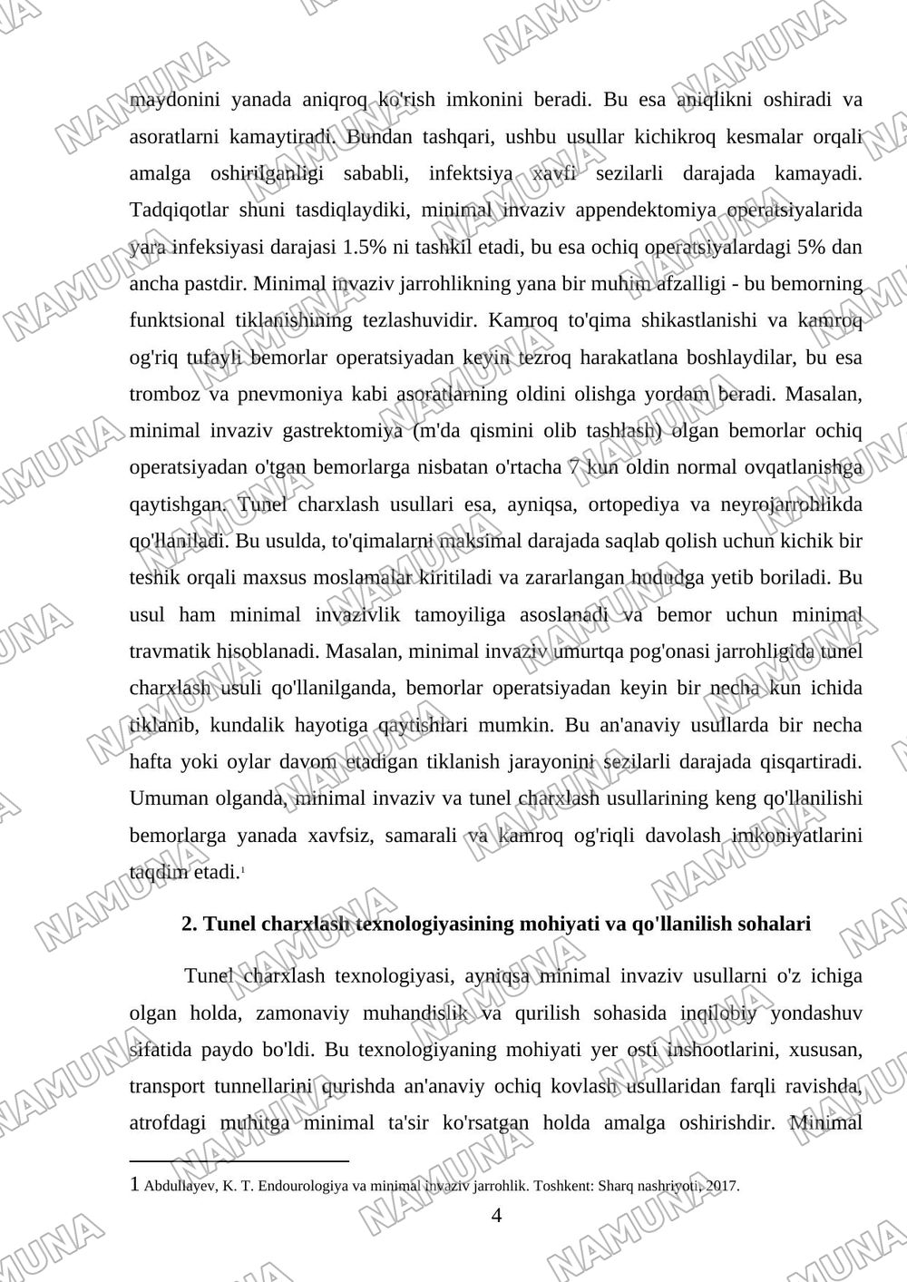 minimal invaziv va tunel charxlash usullari — mustaqil ish, 4-varaq