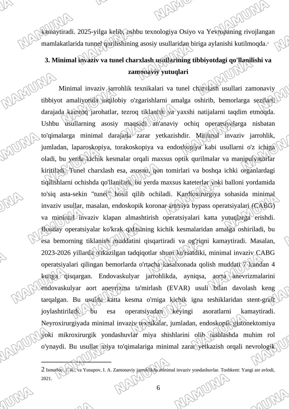 minimal invaziv va tunel charxlash usullari — mustaqil ish, 6-varaq