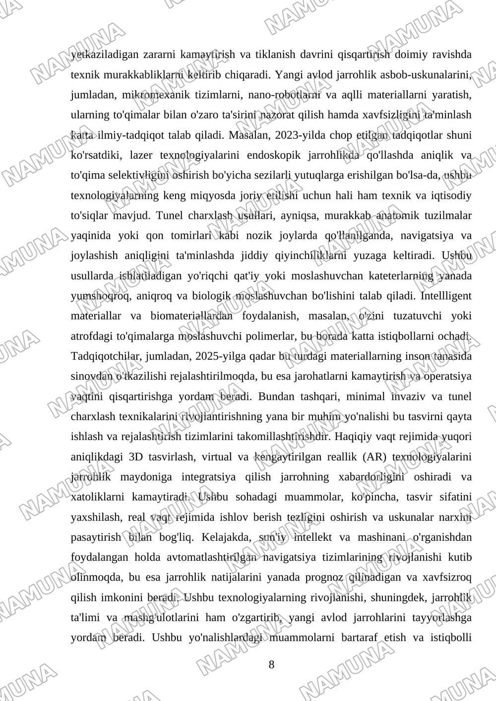 minimal invaziv va tunel charxlash usullari — mustaqil ish, 8-varaq