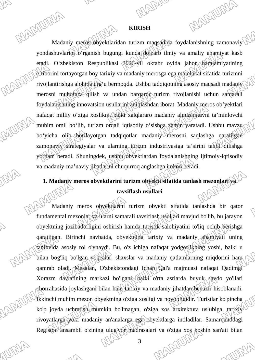 Madaniy meros obyektlaridan turizm maqsadida foydalanishning zamonaviy yondashuvlari — mustaqil ish, 3-varaq