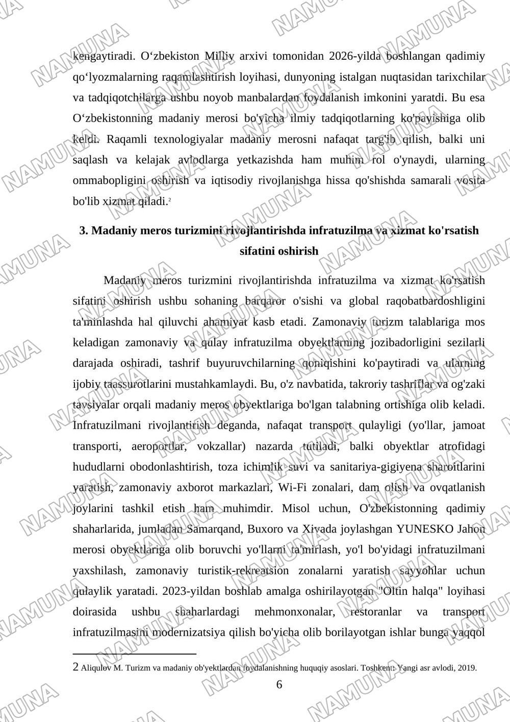 Madaniy meros obyektlaridan turizm maqsadida foydalanishning zamonaviy yondashuvlari — mustaqil ish, 6-varaq