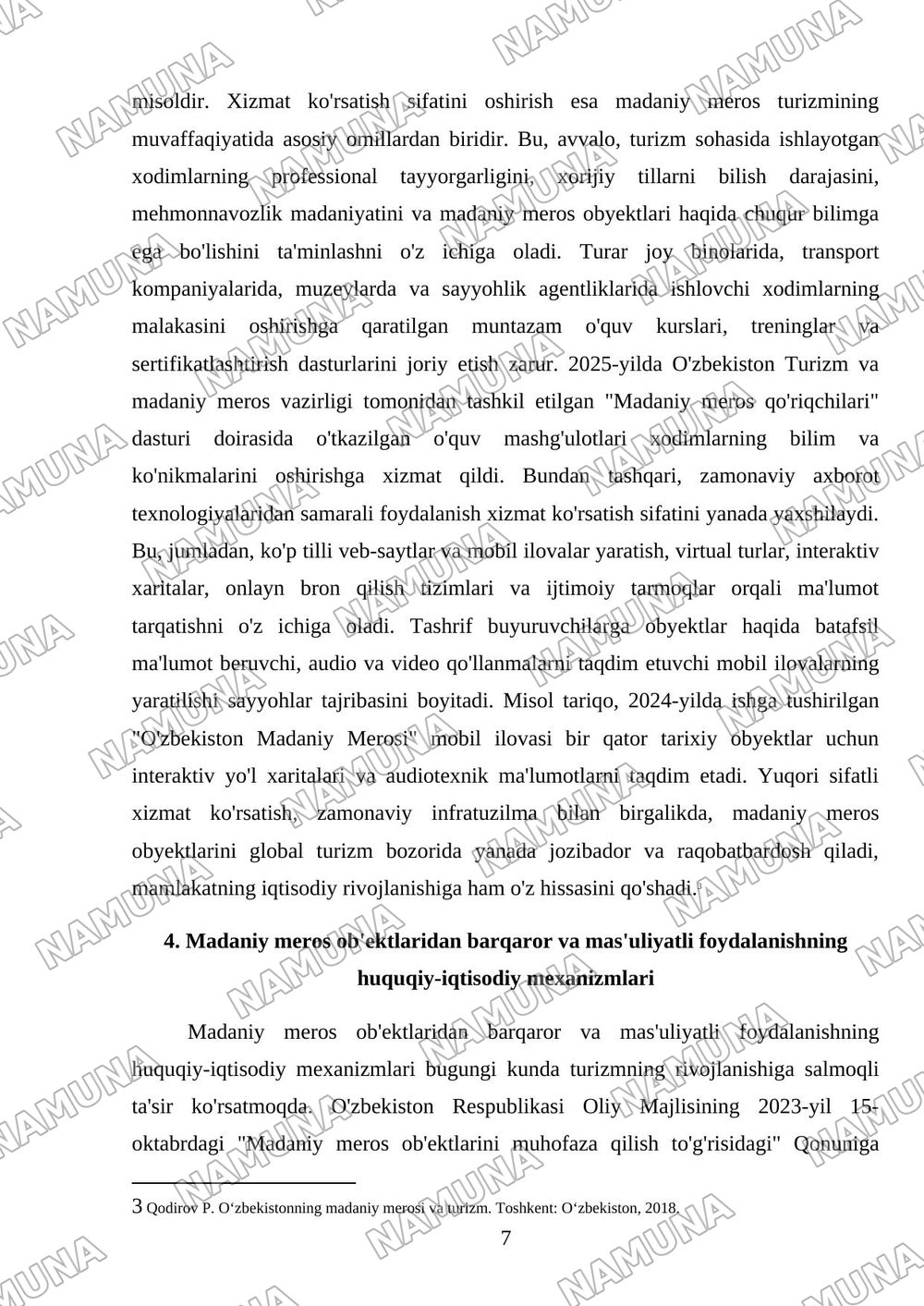 Madaniy meros obyektlaridan turizm maqsadida foydalanishning zamonaviy yondashuvlari — mustaqil ish, 7-varaq