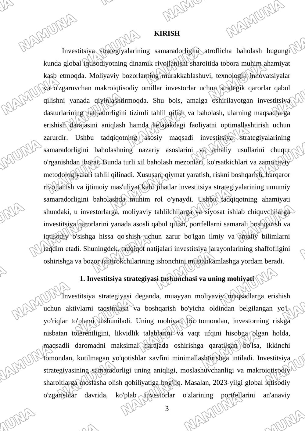 Investitsiya strategiyalari samaradorligini baholash — mustaqil ish, 3-varaq