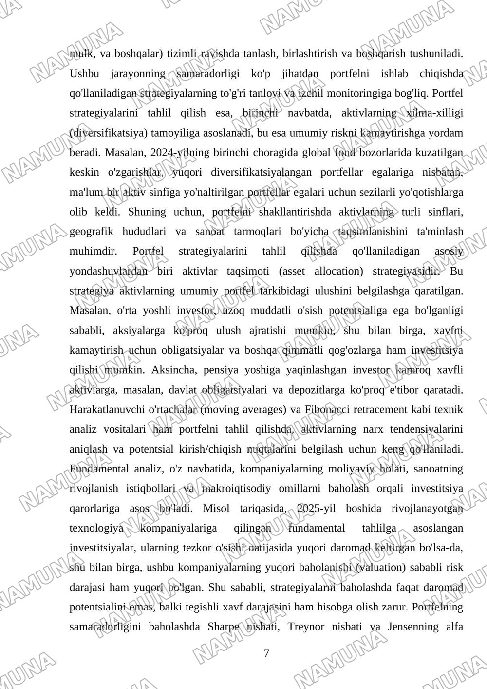 Investitsiya strategiyalari samaradorligini baholash — mustaqil ish, 7-varaq