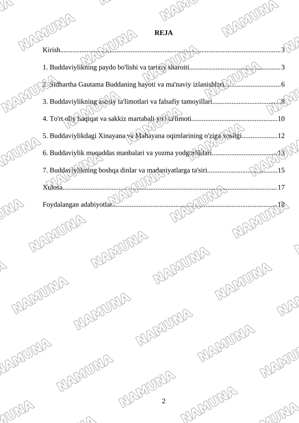 Buddaviylik dinining paydo bòlish tarixi, asosiy talimotlari, oqimlari va manbalari — mustaqil ish, 2-varaq