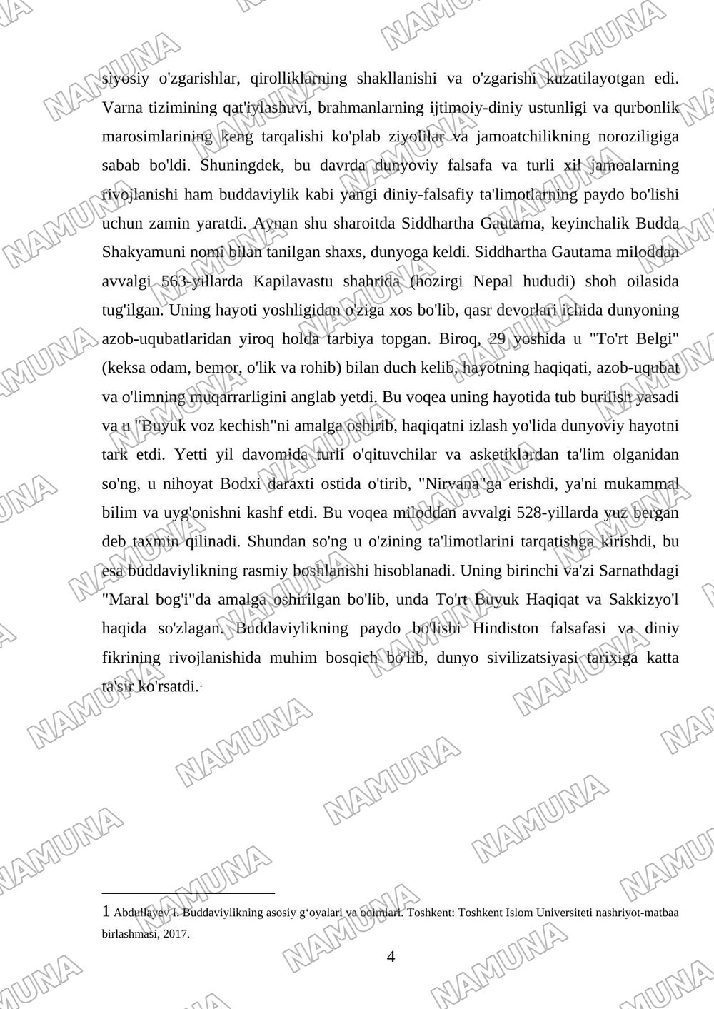 Buddaviylik dinining paydo bòlish tarixi, asosiy talimotlari, oqimlari va manbalari — mustaqil ish, 4-varaq